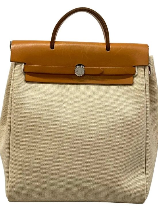 HERMES Her Bag a Dos - Cream Brown Toile H Box Calf Square E Backpack main image 4